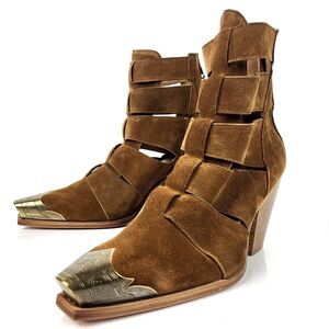 Free People Brayden Fisherman Western Heel Boots in Brown Suede Size 41